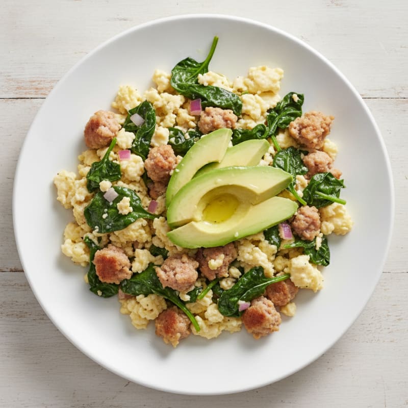 Egg White Scramble with Turkey Sausage and Spinach