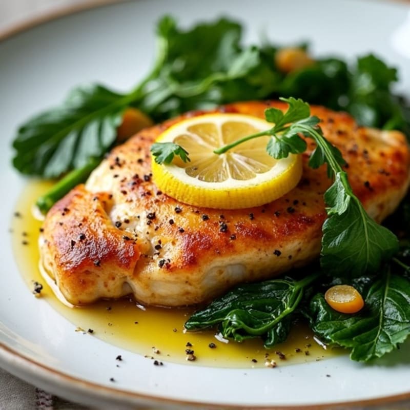 Lemon Garlic Pan-Seared Chicken with Sautéed Greens