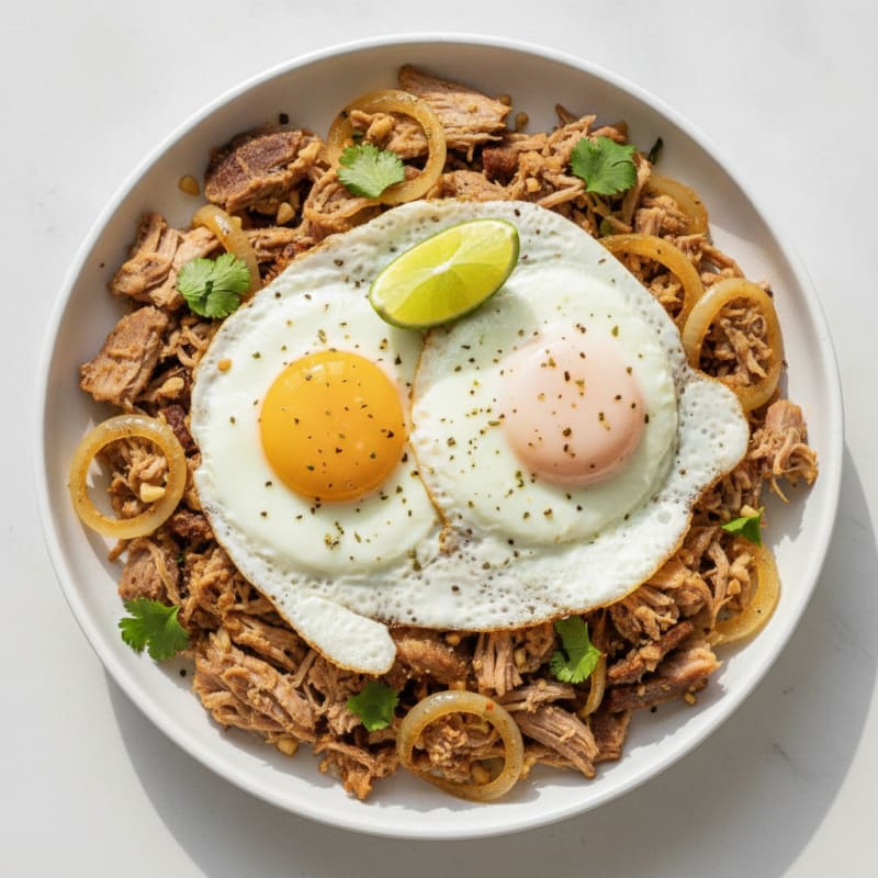 Slow-Cooked Pork Carnitas with Fried Eggs