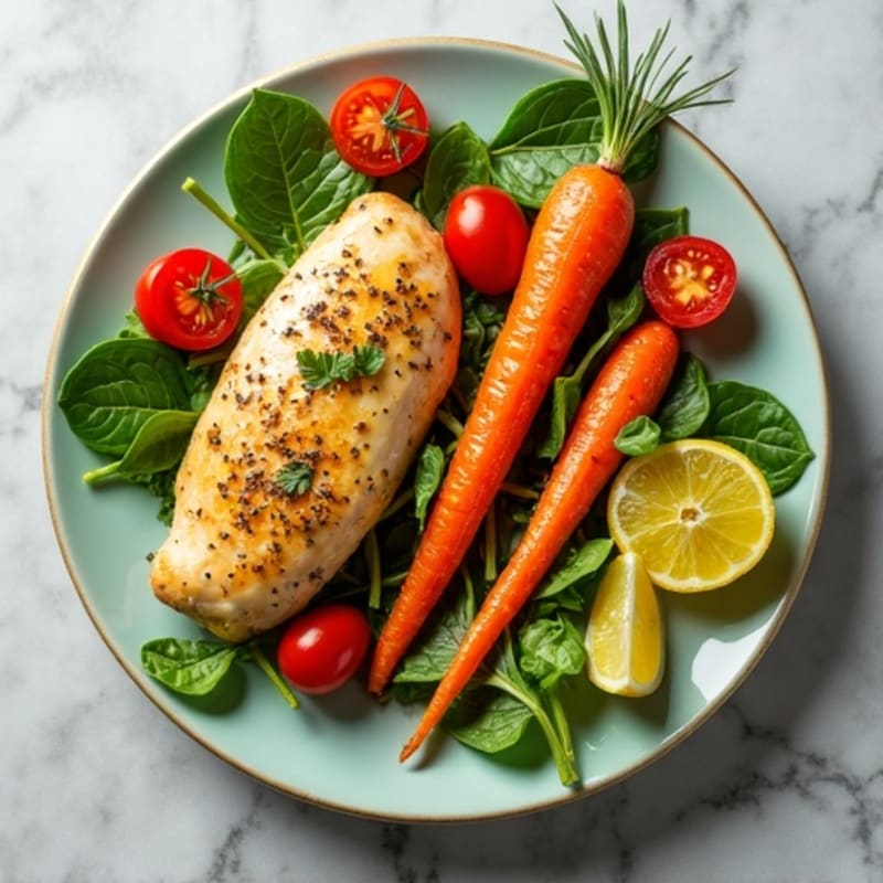 Roasted Carrots with Lemon-Garlic Chicken and Fresh Greens