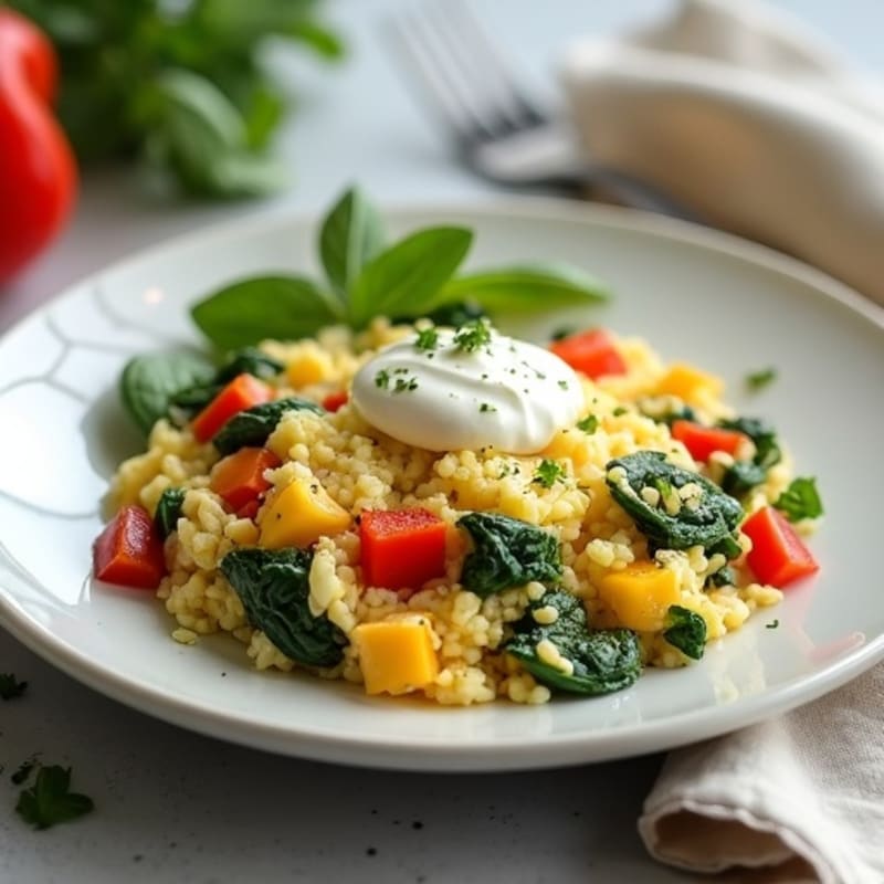 Egg White Veggie Scramble with Cottage Cheese and Spinach