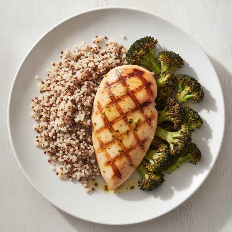 Grilled Chicken Breast with Roasted Broccoli and Quinoa