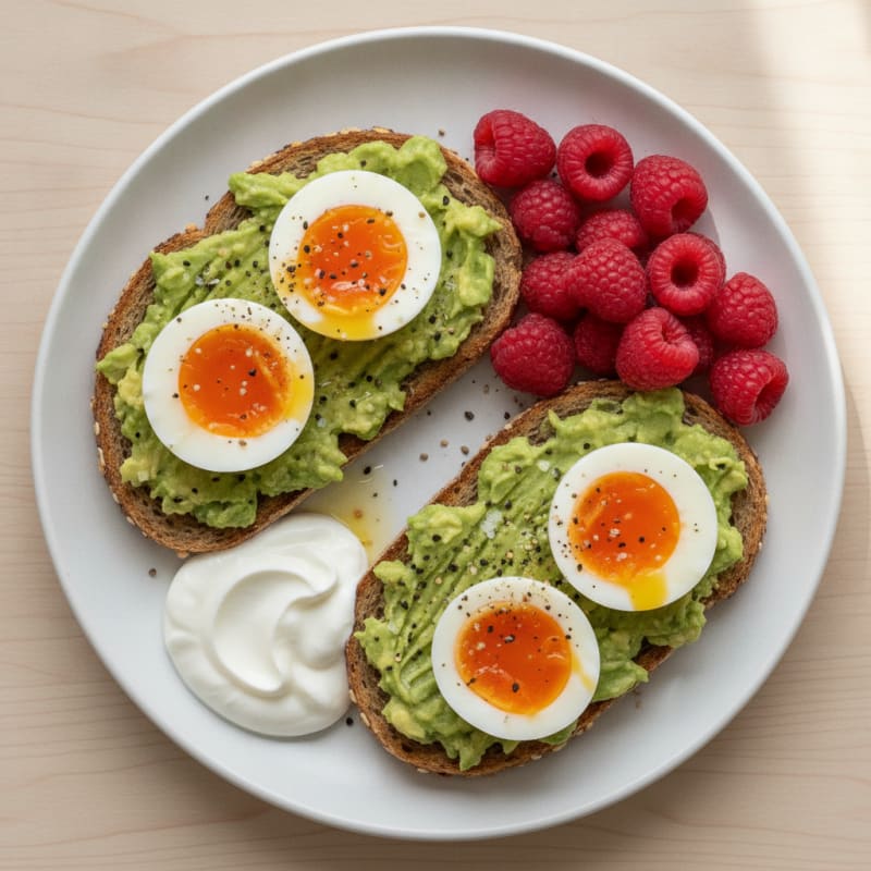 Avocado Toast with Jammy Eggs and Berries