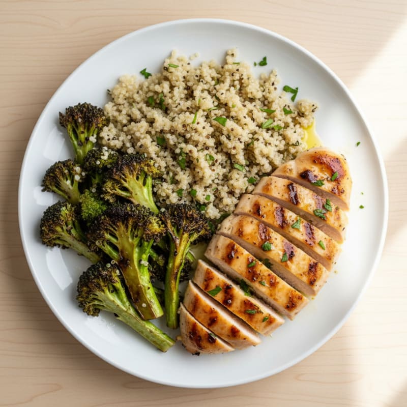 Grilled Chicken Breast with Quinoa and Roasted Broccoli