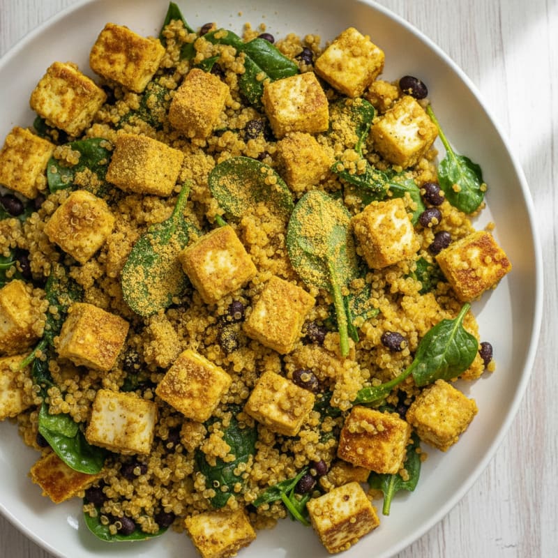 Silky Tofu and Quinoa Scramble with Spinach