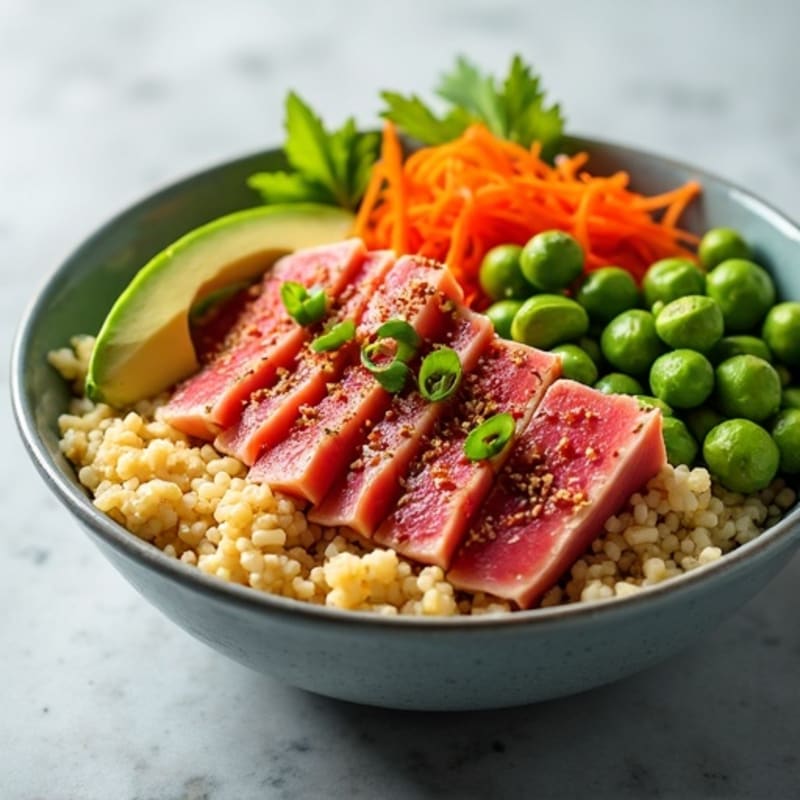 Spicy Tuna Poke Bowl with Sesame-Ginger Cauliflower Rice