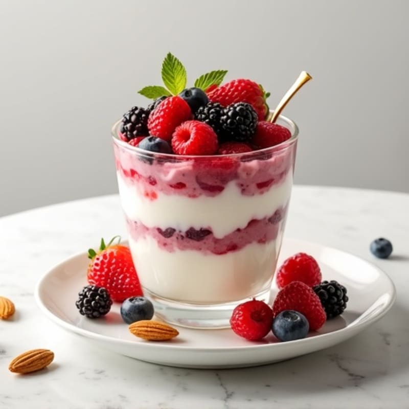 Vanilla Greek Yogurt Protein Parfait with Berries and Almonds