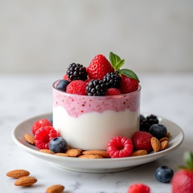 Greek Yogurt Protein Parfait with Mixed Berries and Almonds