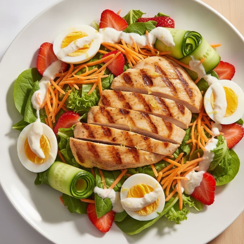 Grilled Chicken Salad with Crunchy Carrots and Cucumbers