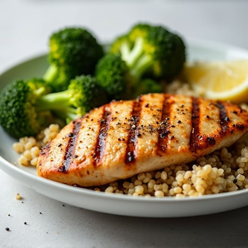 Grilled Chicken Breast with Quinoa and Roasted Broccoli