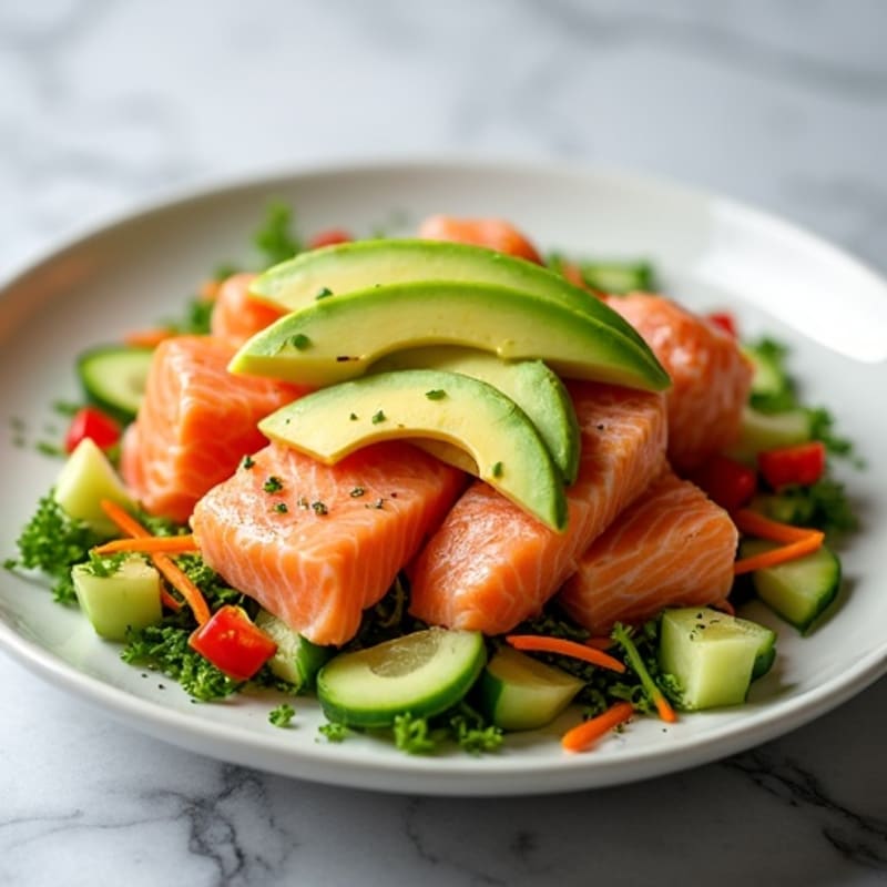 Fresh Diced Salmon with Creamy Avocado and Crunchy Veggies