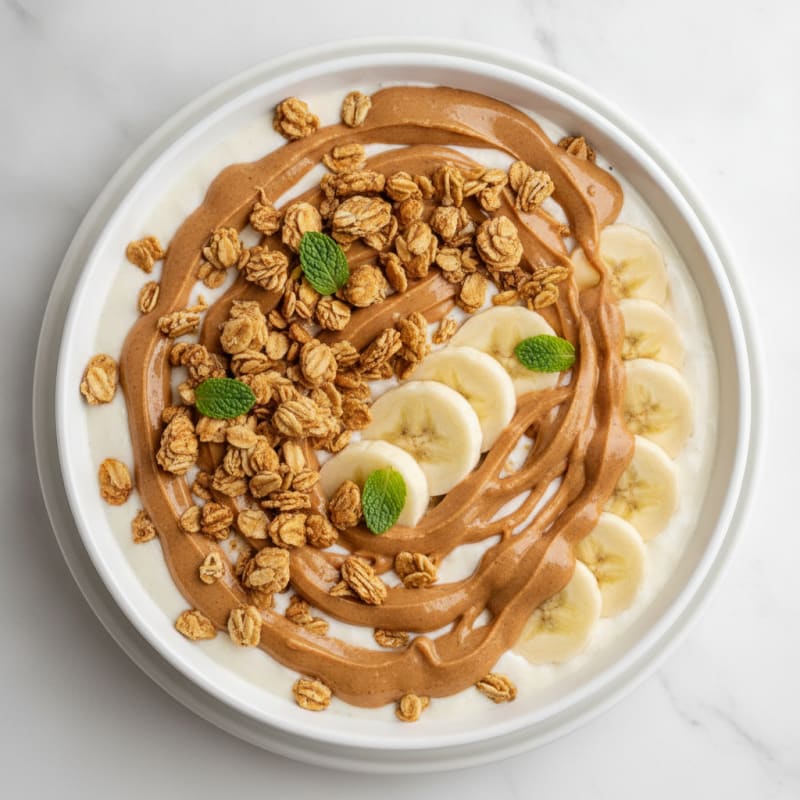 Protein Smoothie Bowl with Peanut Butter and Sliced Banana
