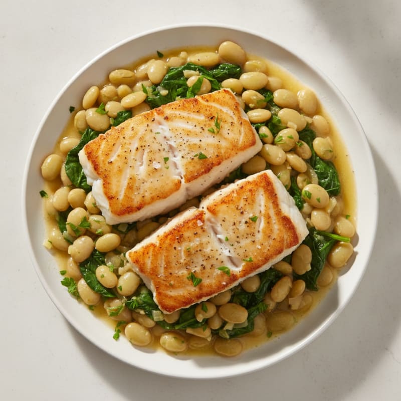 Pan-Seared Cod with Garlicky Lima Beans