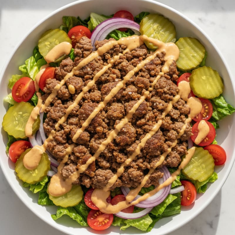 Deconstructed Burger Bowl with Special Sauce