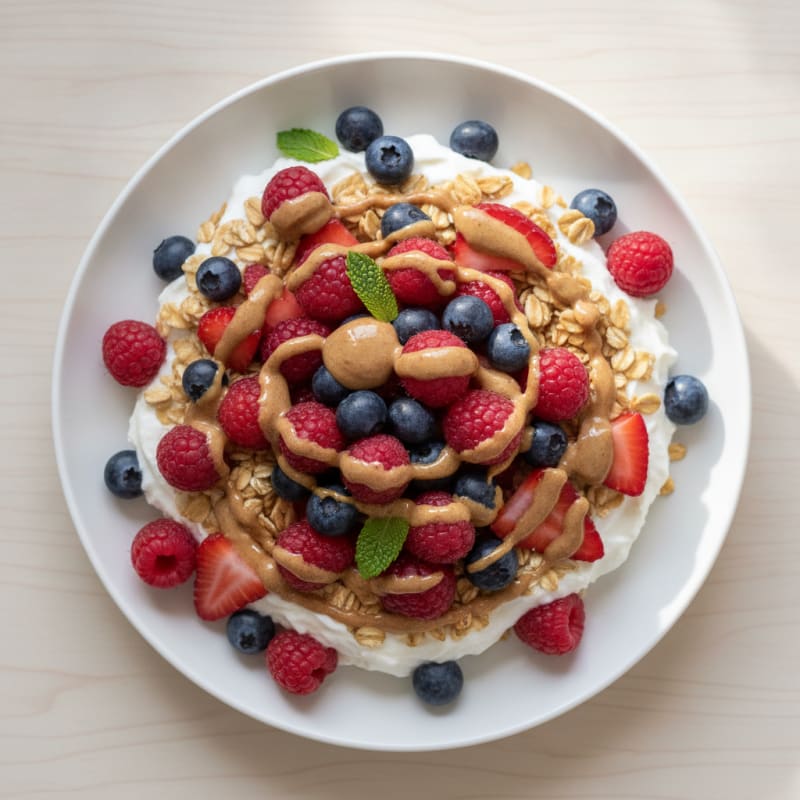 Greek Yogurt Protein Parfait with Mixed Berries and Almond Butter