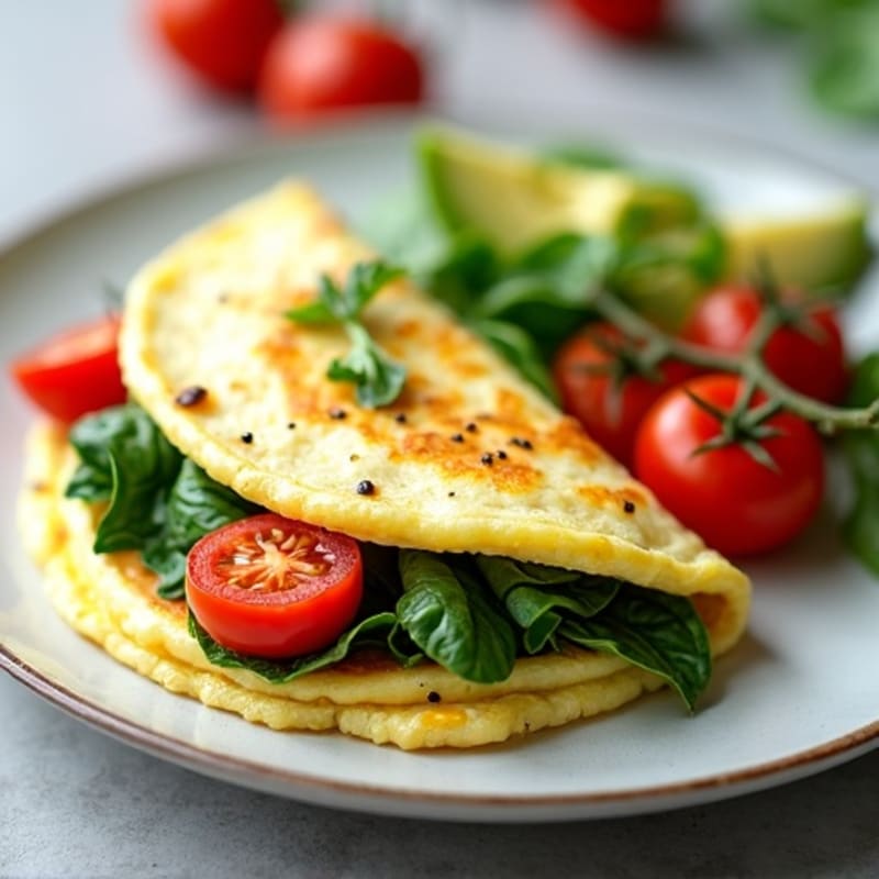 Egg White Spinach Omelet with Cottage Cheese and Cherry Tomatoes