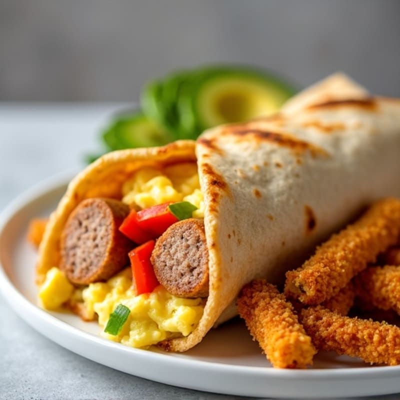 Crispy Egg White and Turkey Sausage Breakfast Burrito