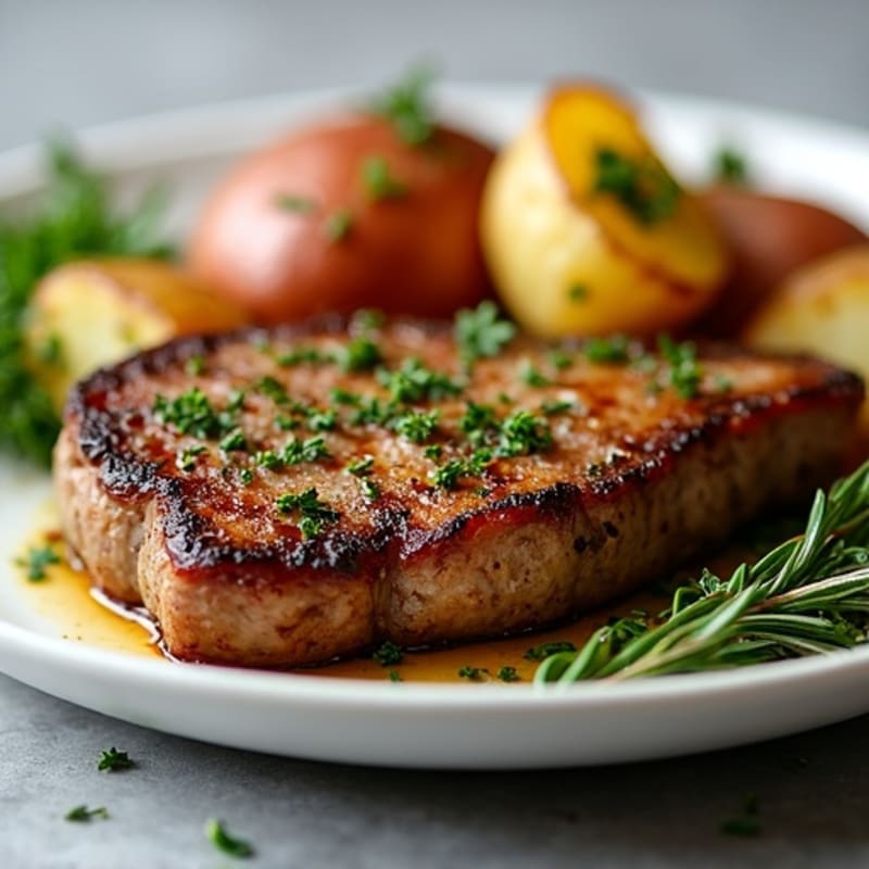 Herb-Crusted Pan Seared Steak with Garlic Roasted Potato