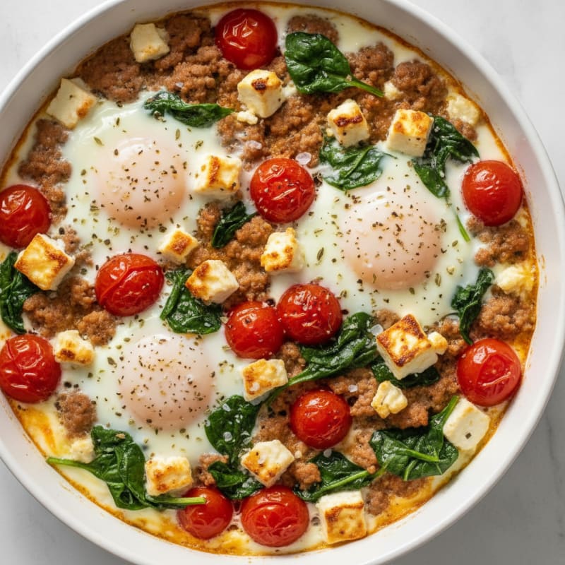 Baked Eggs with Roasted Tomatoes and Feta