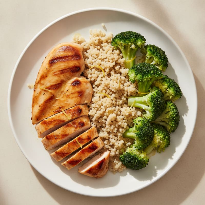 Grilled Chicken Breast with Quinoa and Steamed Broccoli