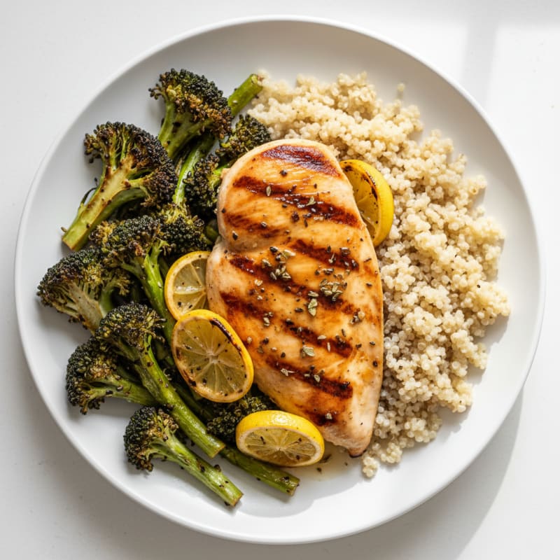 Grilled Chicken Breast with Quinoa and Roasted Broccoli