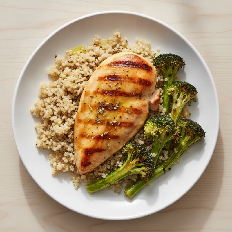 Grilled Chicken Breast with Quinoa and Roasted Broccoli