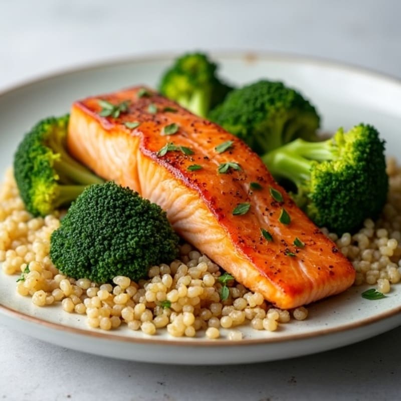 Seared Salmon Fillet with Steamed Broccoli and Quinoa