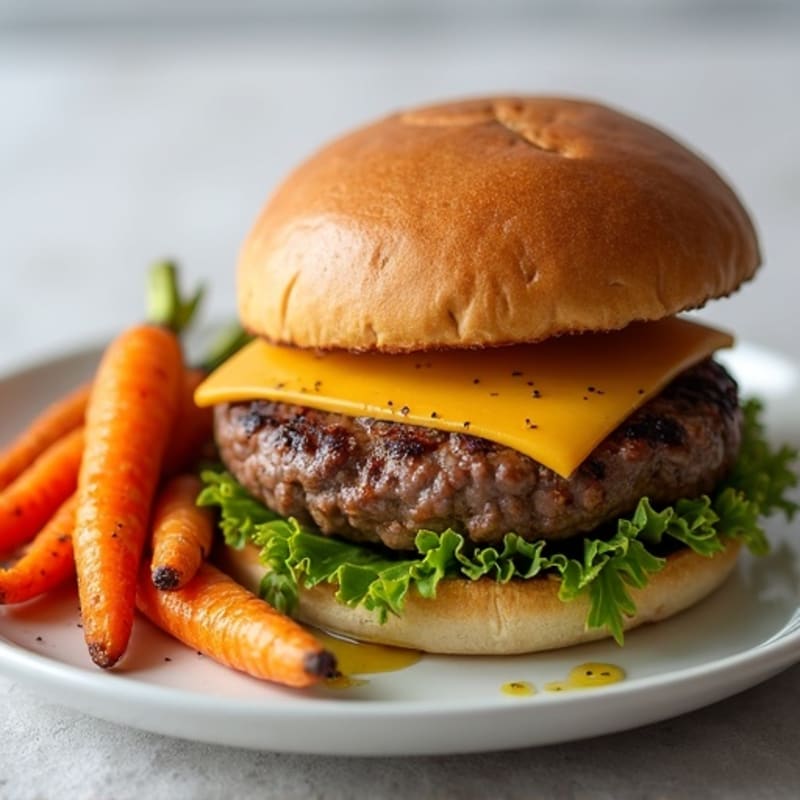 Grilled Lean Beef Burger with Crispy Roasted Root Vegetables