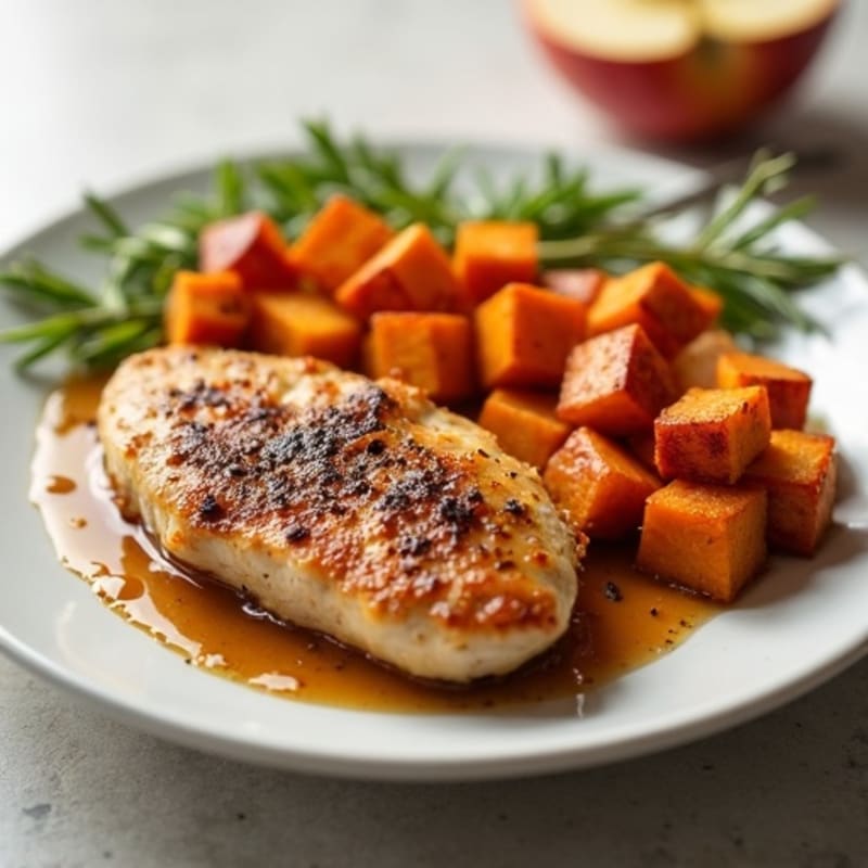 Baked Apple Cinnamon Chicken with Roasted Sweet Potatoes