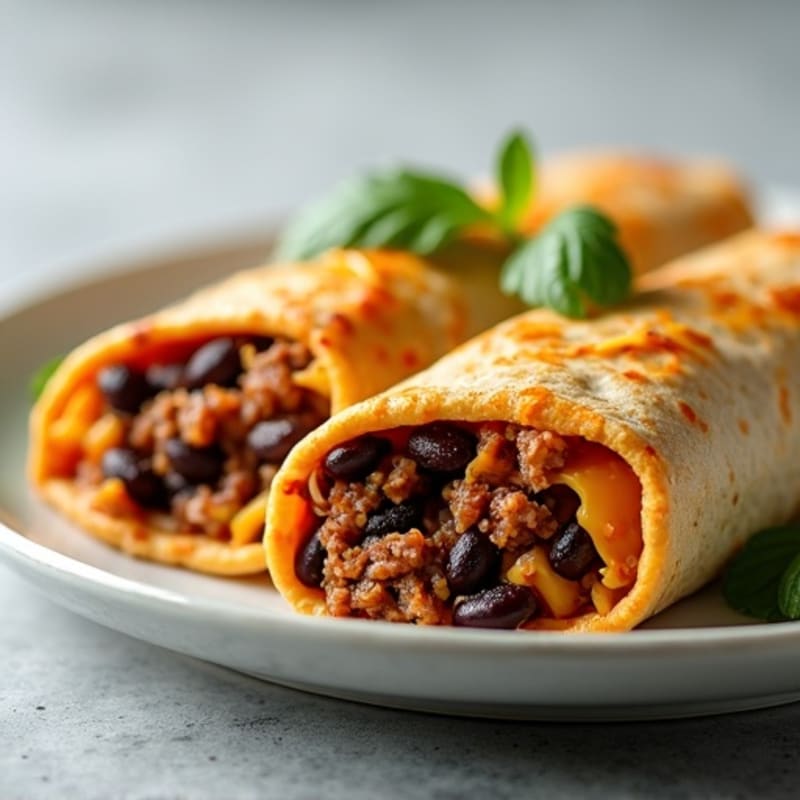 Lean Ground Beef and Black Bean Cheesy Baked Wraps