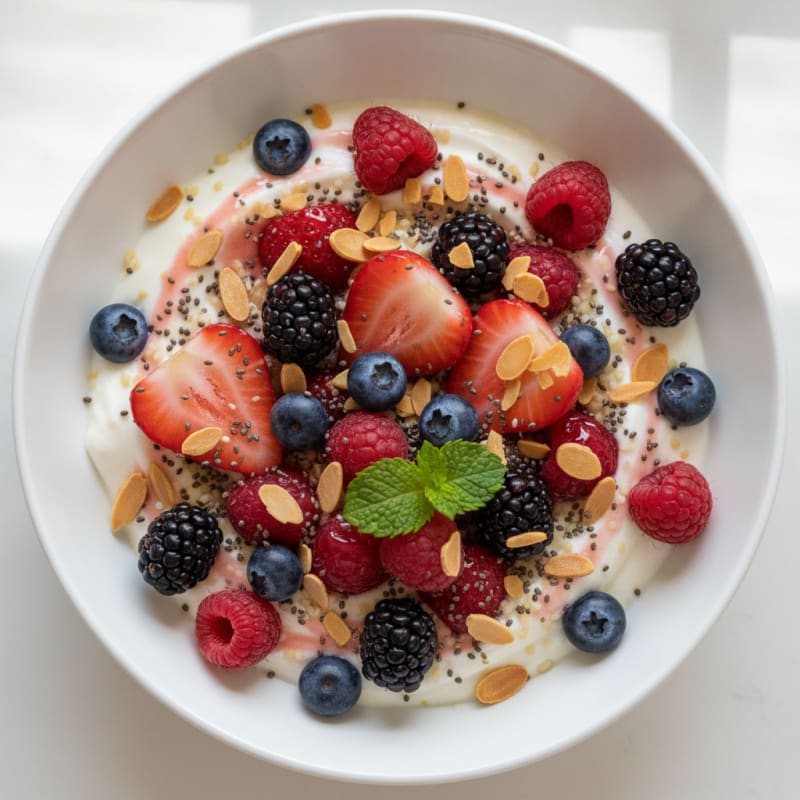 Greek Yogurt Bowl with Fresh Berries and Chia Seeds