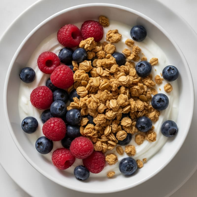 Creamy Greek Yogurt with Mixed Berries and Protein Granola