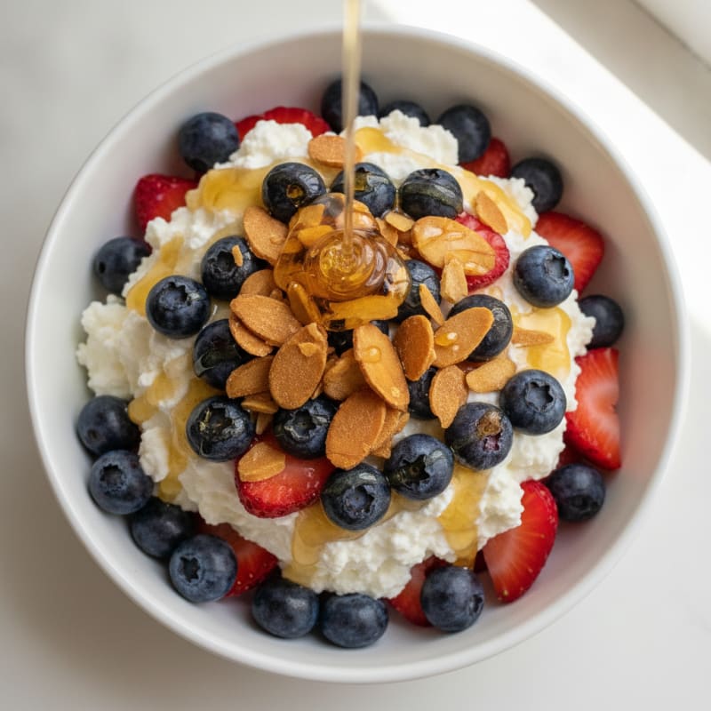 Cottage Cheese Berry Yogurt Parfait with Almonds