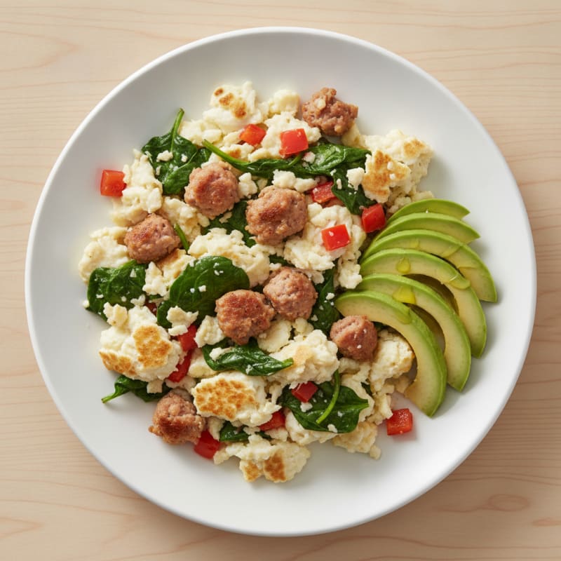 Egg White Scramble with Turkey Sausage and Spinach