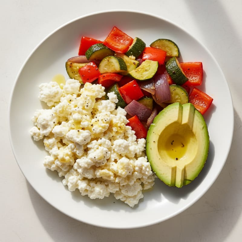 Cottage Cheese Egg White Scramble with Roasted Vegetables