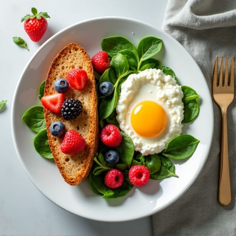 Egg White Spinach Scramble with Cottage Cheese and Fresh Berries