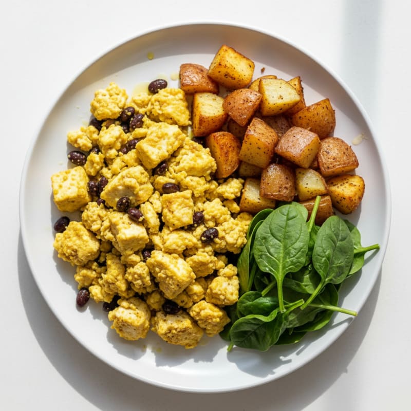 Silky Tofu Scramble with Roasted Potatoes and Spinach