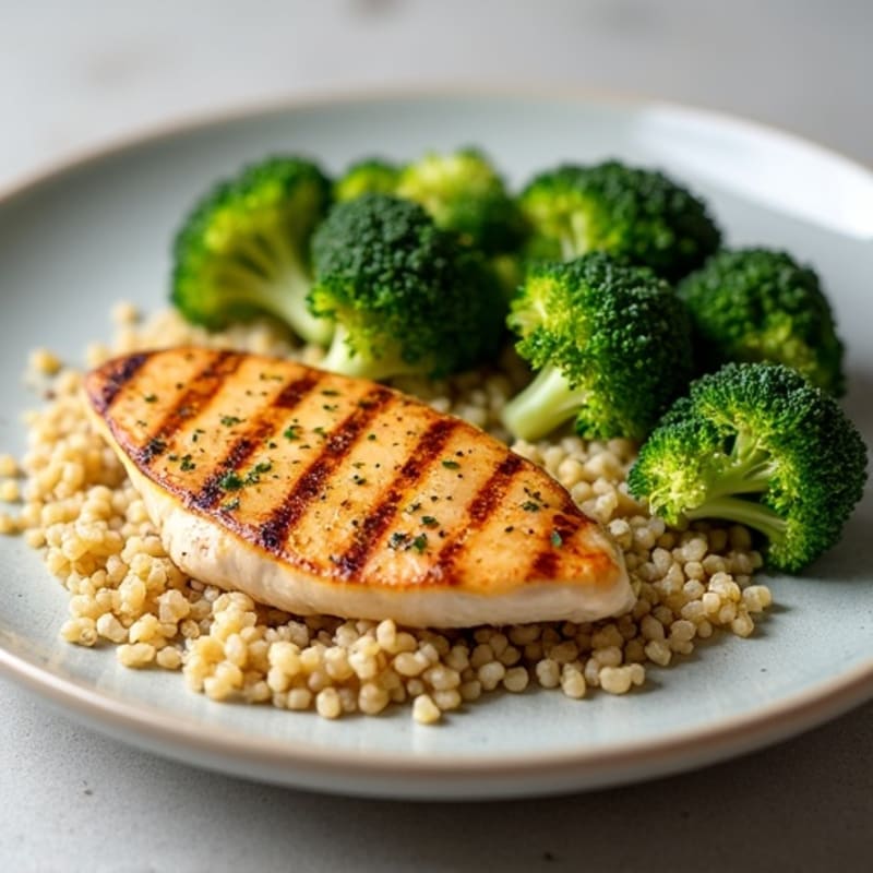 Grilled Chicken Breast with Quinoa and Roasted Broccoli