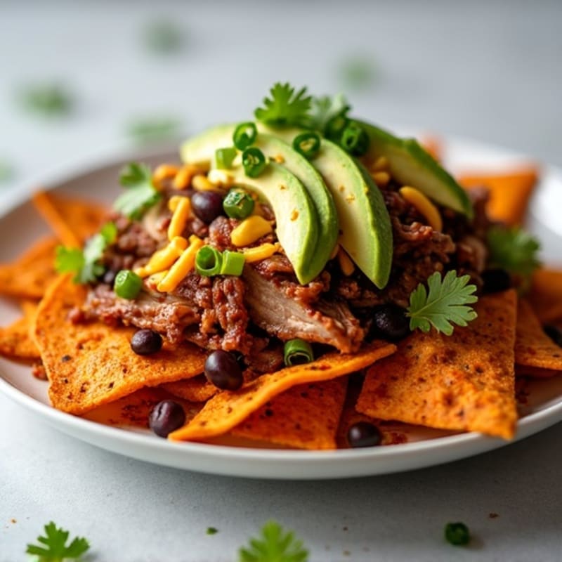 Crispy Sweet Potato Pulled Pork Nachos