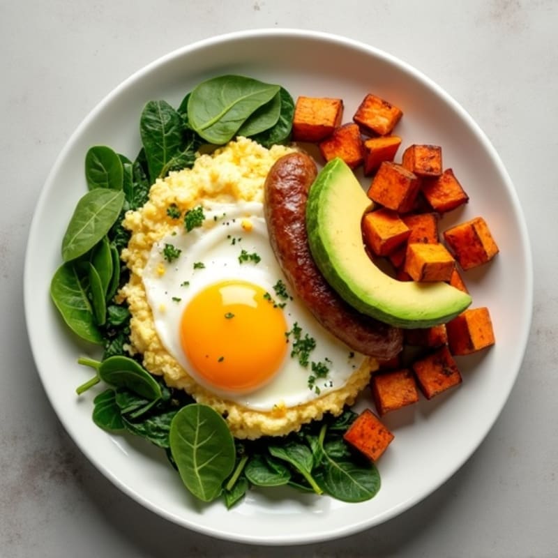 Egg White Scramble with Turkey Sausage and Spinach