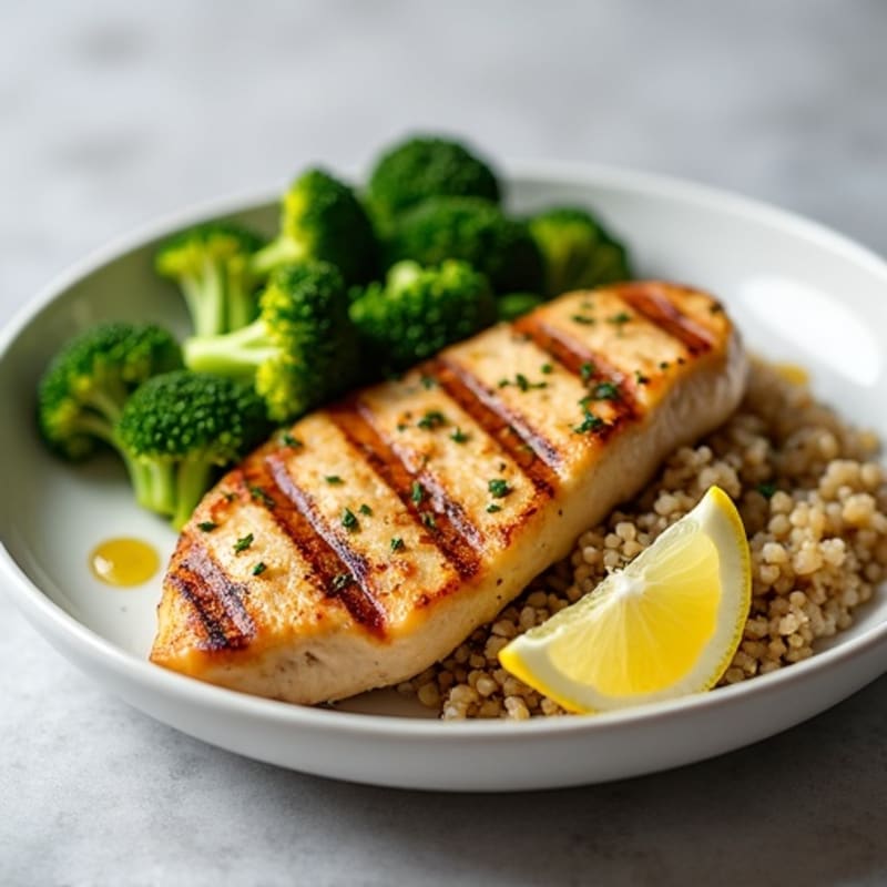 Grilled Chicken Breast with Quinoa and Steamed Broccoli