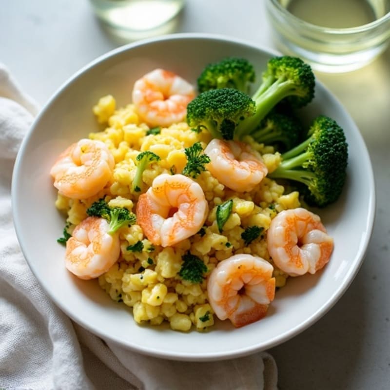 Egg White Scramble with Shrimp and Broccoli
