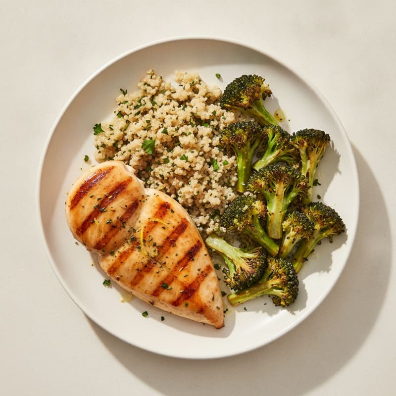 Grilled Chicken Breast with Roasted Broccoli and Quinoa