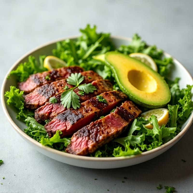 Grilled Beef and Avocado Salad with Fresh Greens