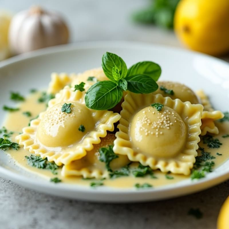 Creamy Ricotta Spinach Ravioli with Herb Sauce