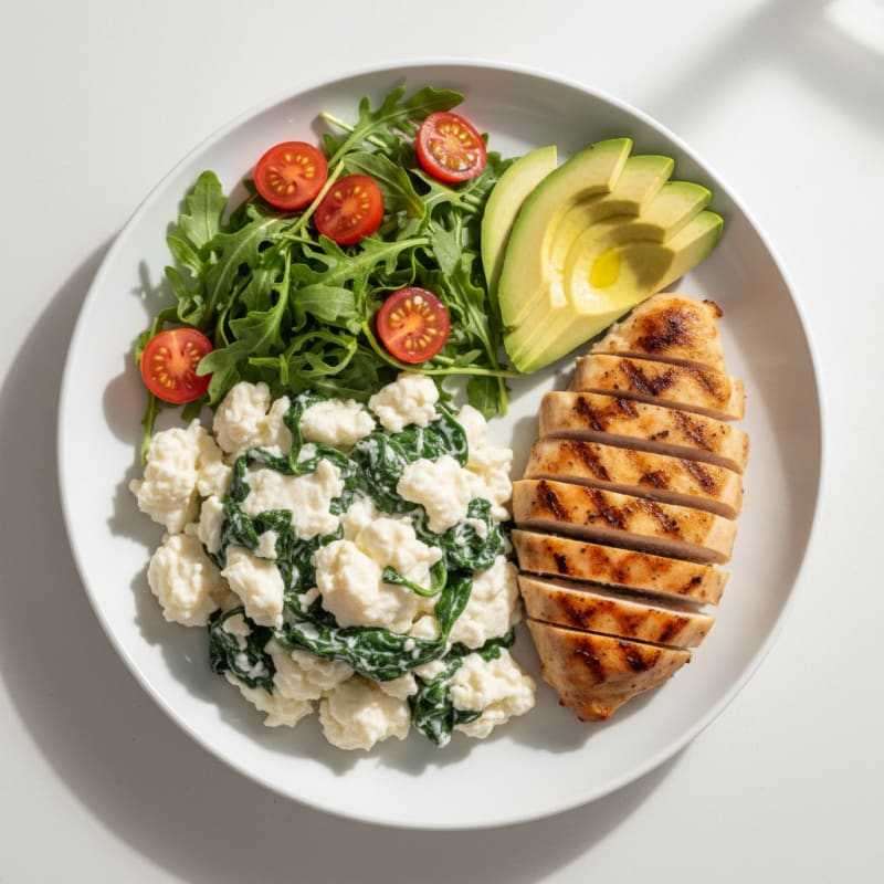 Egg White and Spinach Scramble with Grilled Chicken Breast