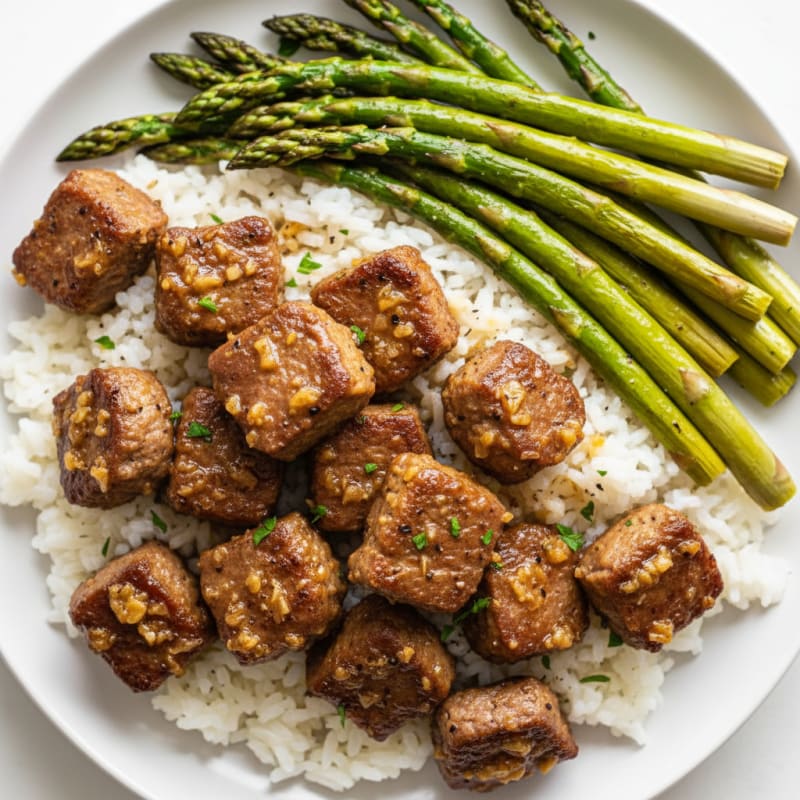 Garlic Butter Steak Tips with Roasted Asparagus
