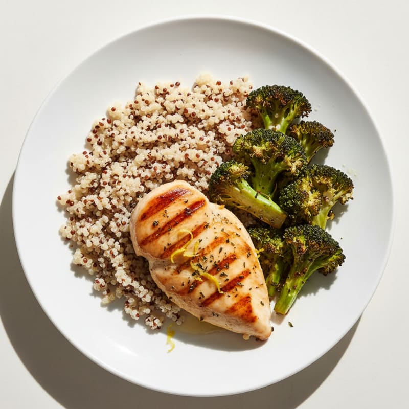 Grilled Chicken Breast with Quinoa and Roasted Broccoli