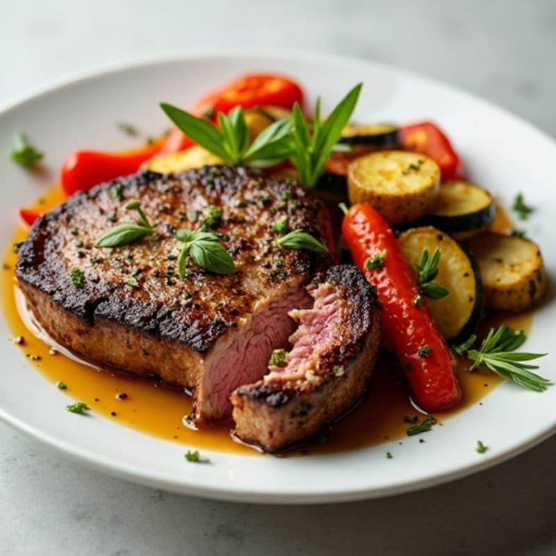 Herb-Roasted Steak with Garlic Sautéed Vegetables