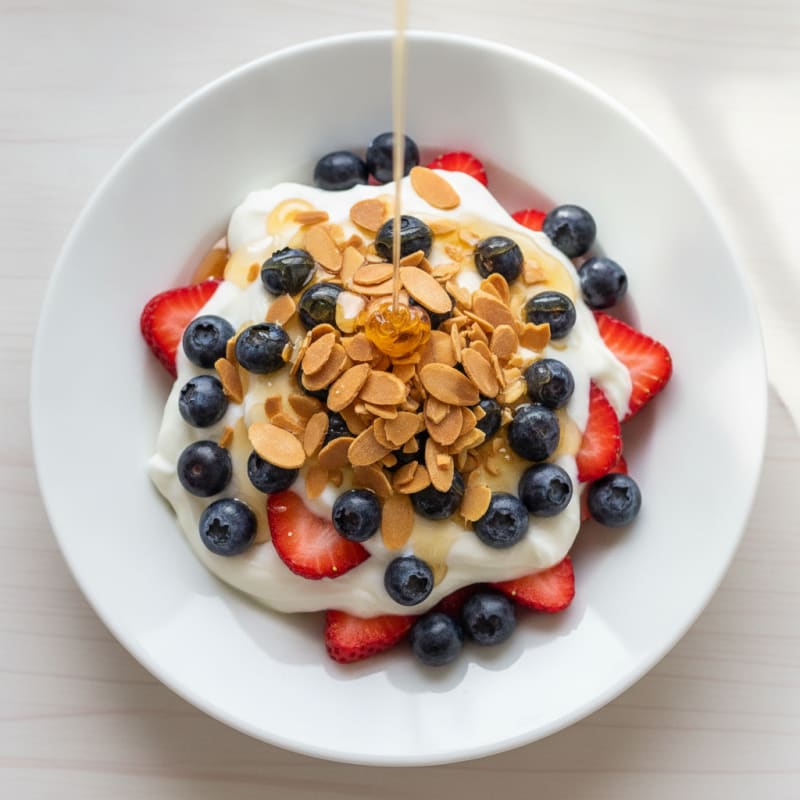 Greek Yogurt Parfait with Fresh Berries and Crunchy Almonds